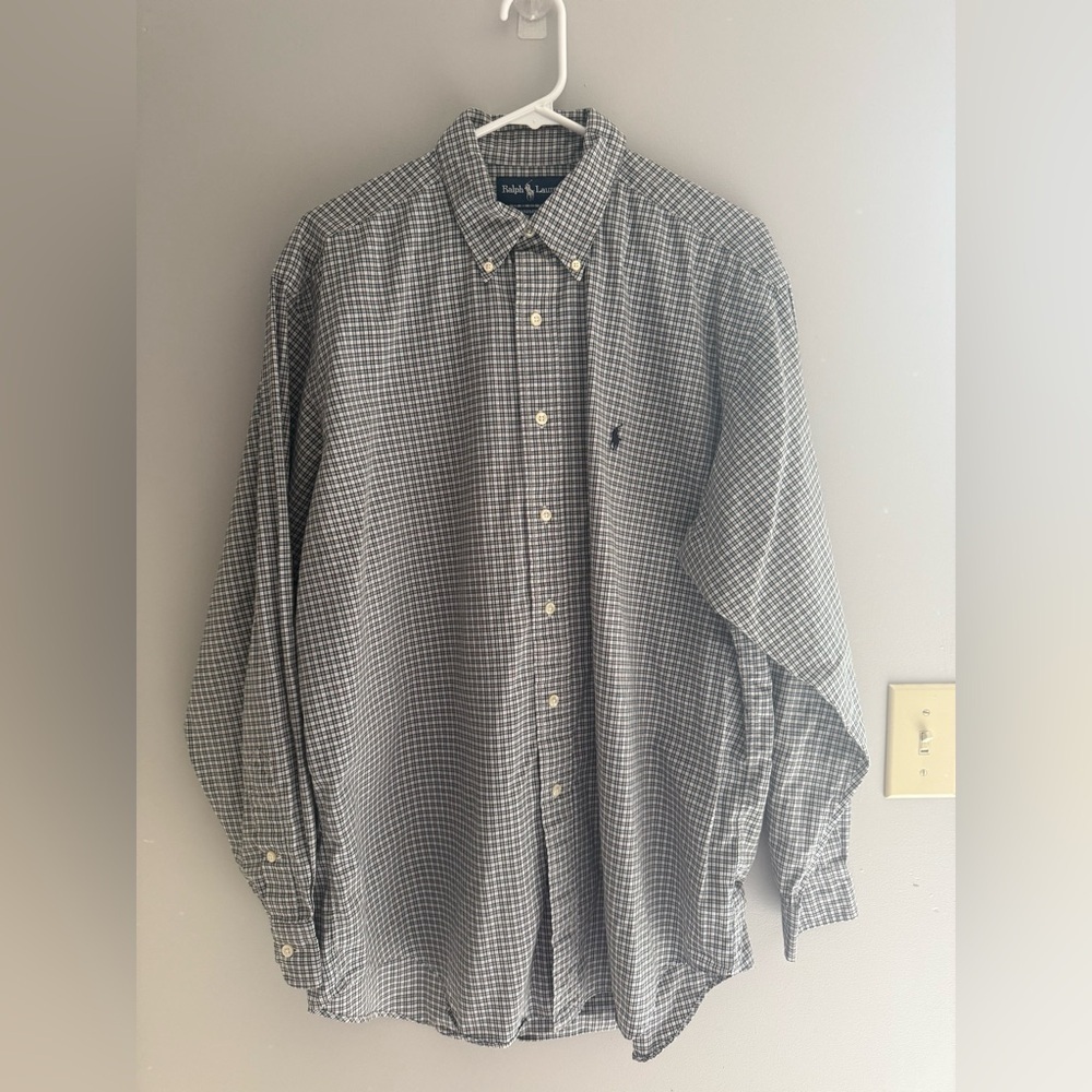 Ralph Lauren Blake Long Sleeve Button Up Mens SZ 16.5-35 Black White Checkered
